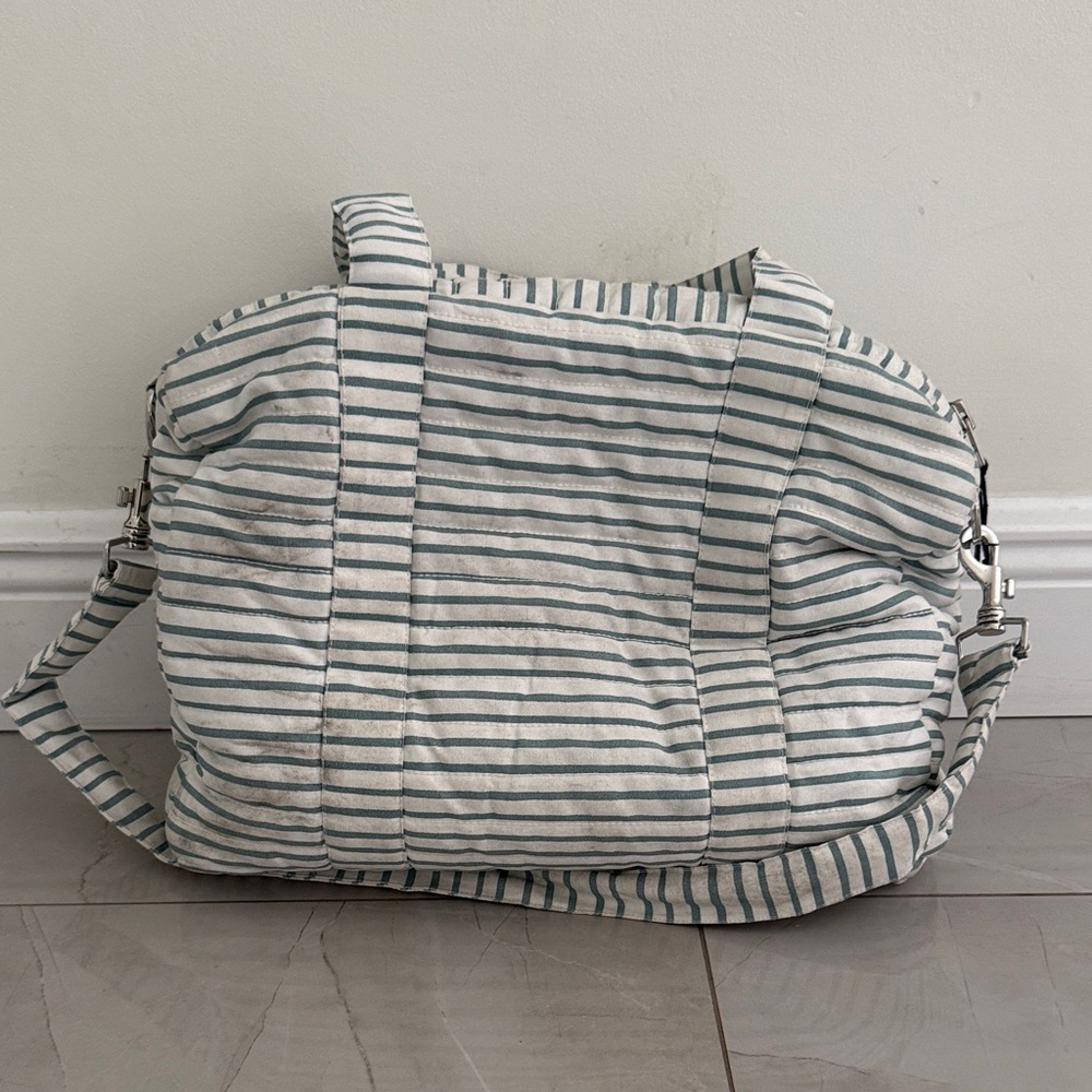 Pehr Diaper Bag and Changing Pad in Stripes Away Deep Sea - lightly stained bag